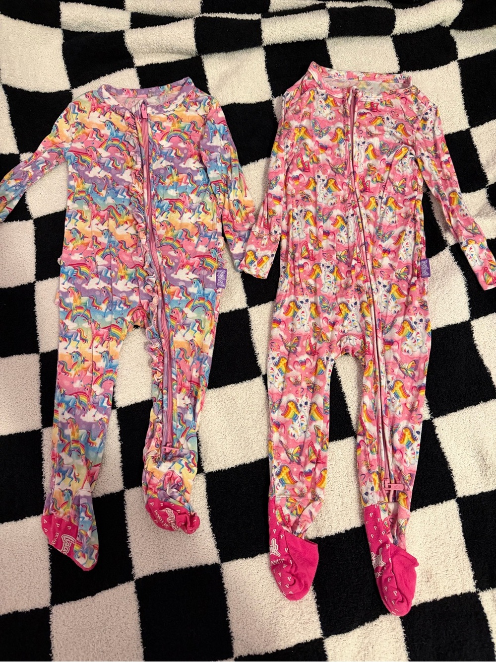 Posh Peanut Girls Unicorn Print Footed Zipper Pajamas - Pink & Multicolor